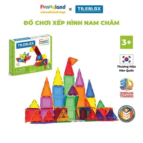 Đồ chơi xếp hình nam châm Hàn Quốc TILEBLOX Rainbow 60pc