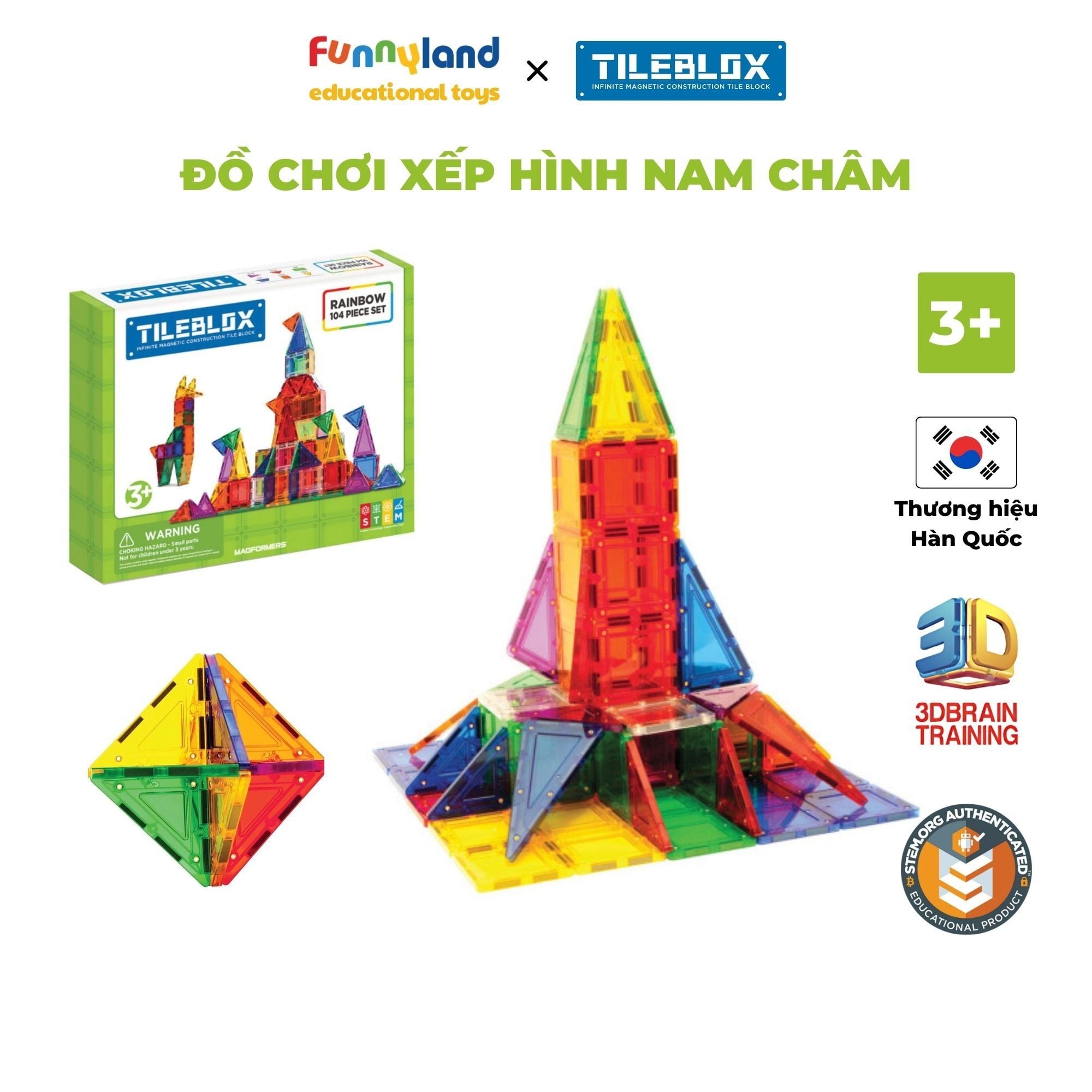 Đồ chơi xếp hình nam châm Hàn Quốc TILEBLOX Rainbow 104pc set
