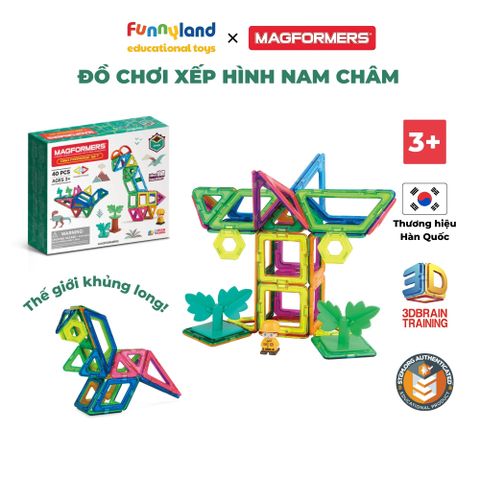 Đồ chơi xếp hình nam châm Hàn Quốc Magformers Công viên khủng long 40 mảnh