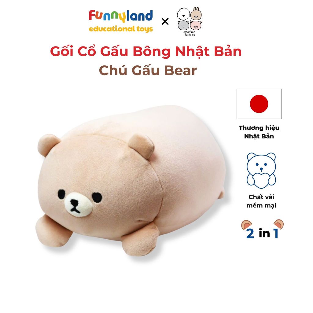 Gối Cổ Thú Bông Chú Gấu Bear 2in1 - Reversible Neck Pillow Mofmo Friends Nhật Bản