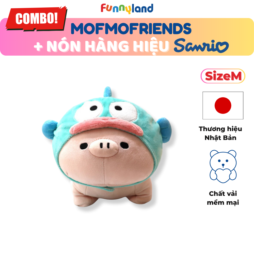 Chú Heo Micro Pig Size M đội nón Hangyodon - Thú Bông Mofmo Friends x Nón Hàng Hiệu Sanrio
