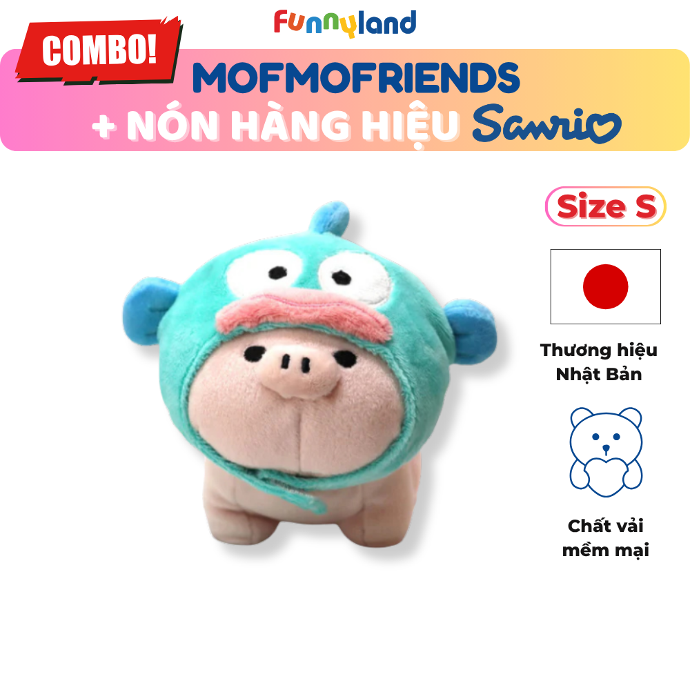 Chú Heo Micro Pig Size S đội nón Hangyodon - Thú Bông Mofmo Friends x Nón Hàng Hiệu Sanrio