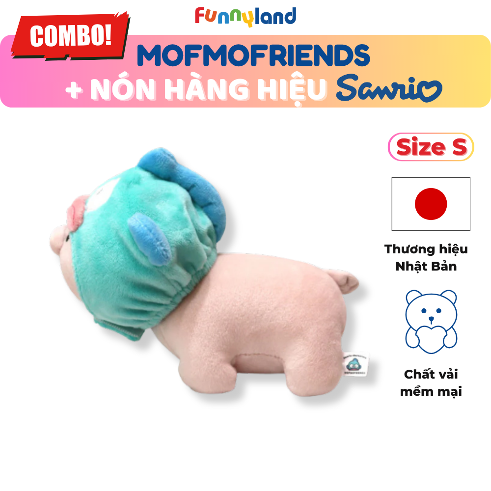 Chú Heo Micro Pig Size S đội nón Hangyodon - Thú Bông Mofmo Friends x Nón Hàng Hiệu Sanrio