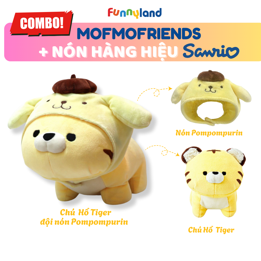 Chú Hổ Tiger Size M đội nón Pompompurin - Thú Bông Mofmo Friends x Nón Hàng Hiệu Sanrio
