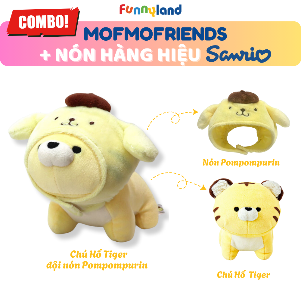 Chú Hổ Tiger Size S đội nón Pompompurin - Thú Bông Mofmo Friends x Nón Hàng Hiệu Sanrio