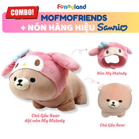 Chú Gấu Bear Size M đội nón My Melody - Thú Bông Mofmo Friends x Nón Hàng Hiệu Sanrio