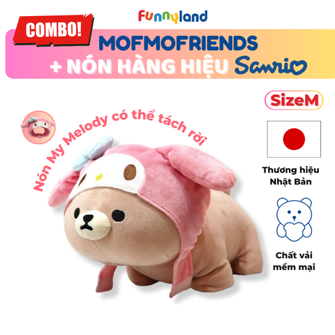 Chú Gấu Bear Size M đội nón My Melody - Thú Bông Mofmo Friends x Nón Hàng Hiệu Sanrio