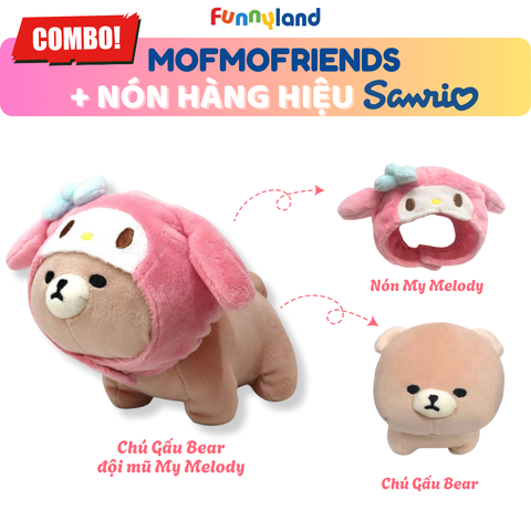 Chú Gấu Bear Size S đội nón My Melody - Thú Bông Mofmo Friends x Nón Hàng Hiệu Sanrio