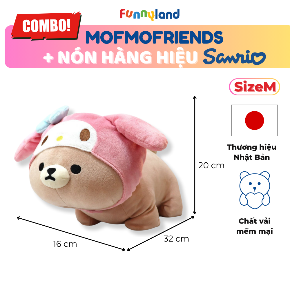 Chú Gấu Bear Size M đội nón My Melody - Thú Bông Mofmo Friends x Nón Hàng Hiệu Sanrio