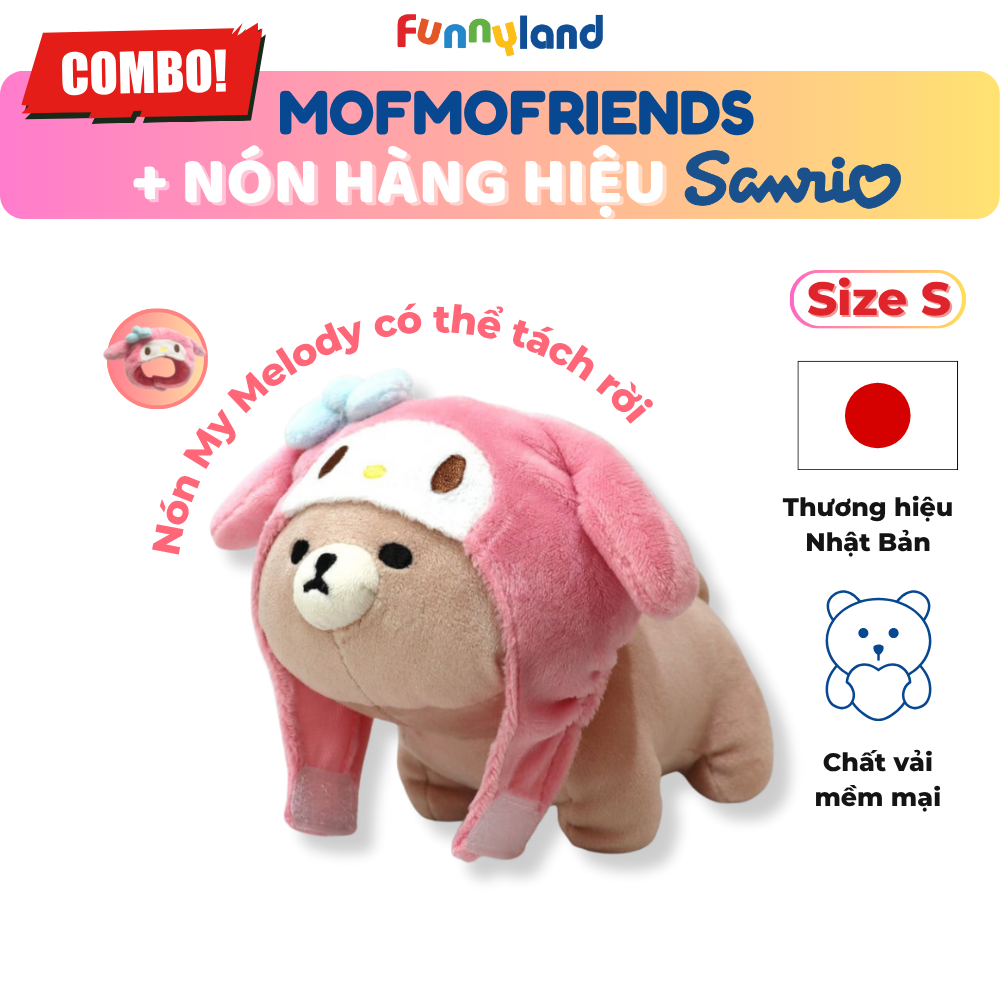 Chú Gấu Bear Size S đội nón My Melody - Thú Bông Mofmo Friends x Nón Hàng Hiệu Sanrio