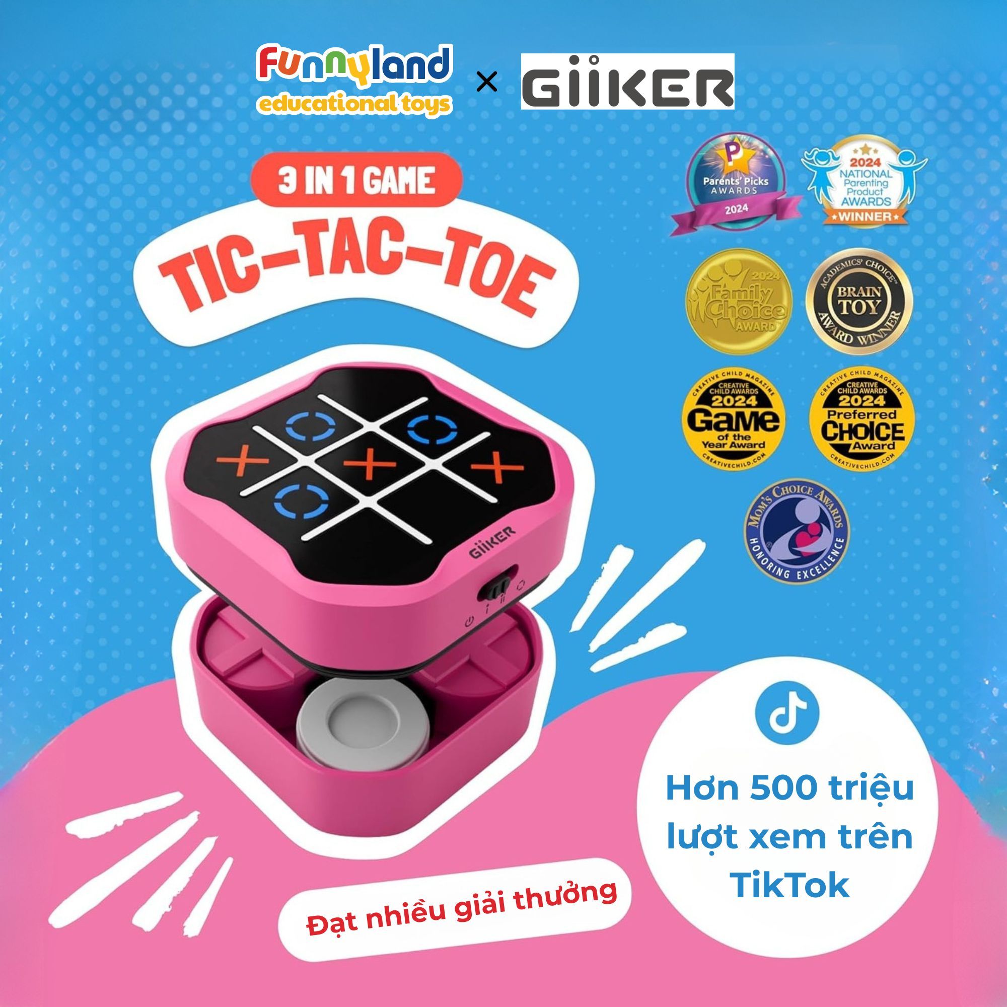 Đồ chơi thông minh Giiker Tic-Tac-Toe Bolt Pink