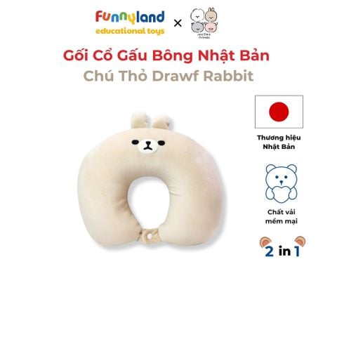 Gối Cổ Thú Bông Chú Thỏ Lùn Drawf Rabbit 2in1 - Reversible Neck Pillow Mofmo Friends Nhật Bản