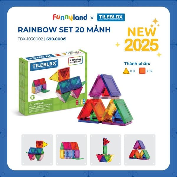 Đồ chơi xếp hình nam châm Hàn Quốc TILEBLOX Rainbow 20 mảnh