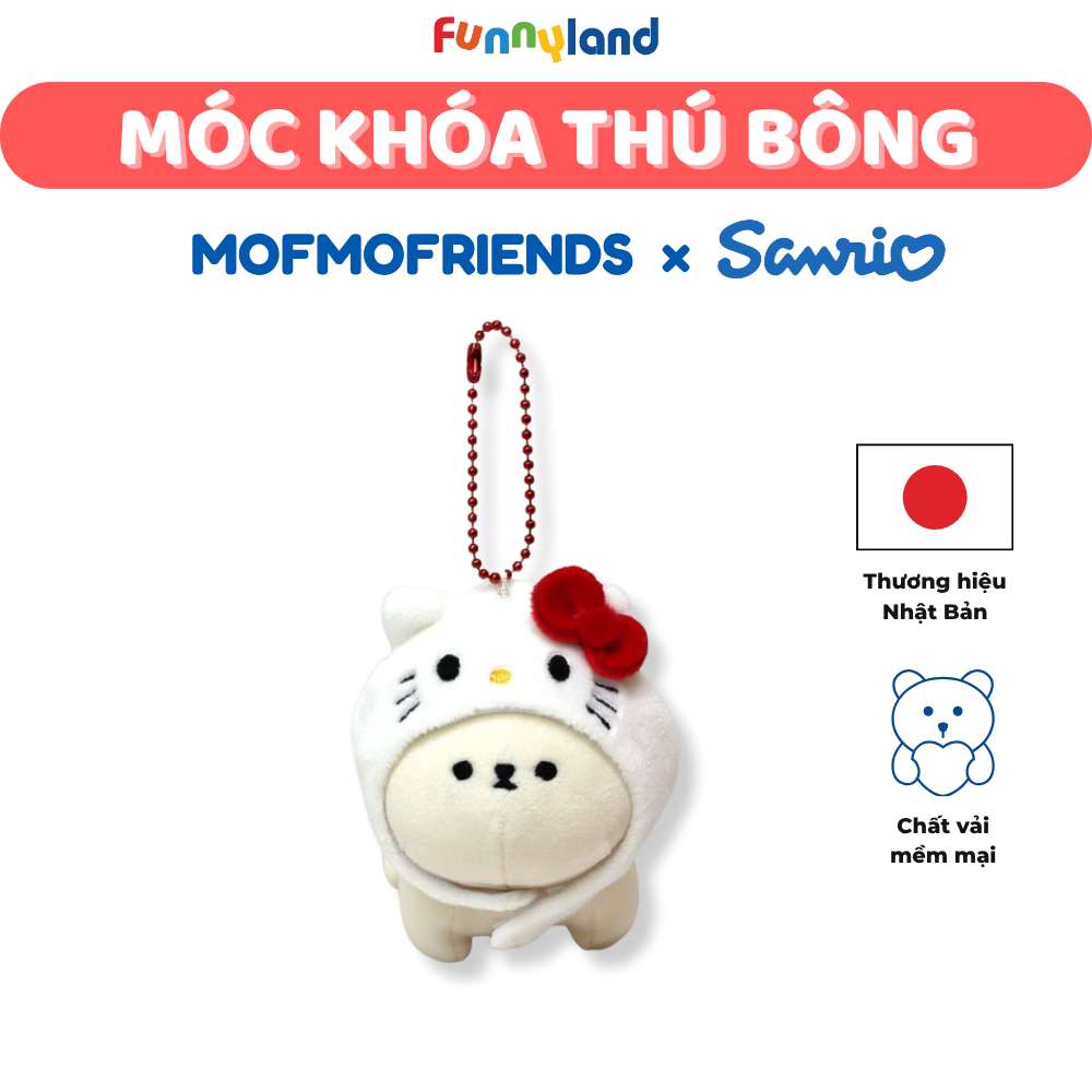 Móc Khóa Thú Bông - Thú Bông Chó Bichon Frise đội mũ Hello Kitty