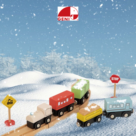 Geni - Bộ đồ chơi bằng gỗ cao su -bộ đồ chơi xe lửa (STARRY EXPRESS TRAIN)