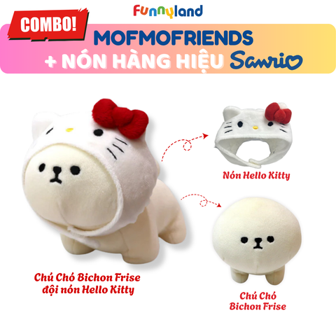 Chú Chó Bichon Frise Size S đội nón Hello Kitty - Thú Bông Mofmo Friends x Nón Hàng Hiệu Sanrio