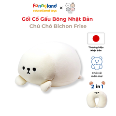 Gối Cổ Thú Bông Chú Chó Bichon Frise 2in1 - Reversible Neck Pillow Mofmo Friends Nhật Bản