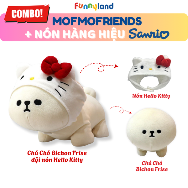 Chú Chó Bichon Frise Size M đội nón Hello Kitty - Thú Bông Mofmo Friends x Nón Hàng Hiệu Sanrio