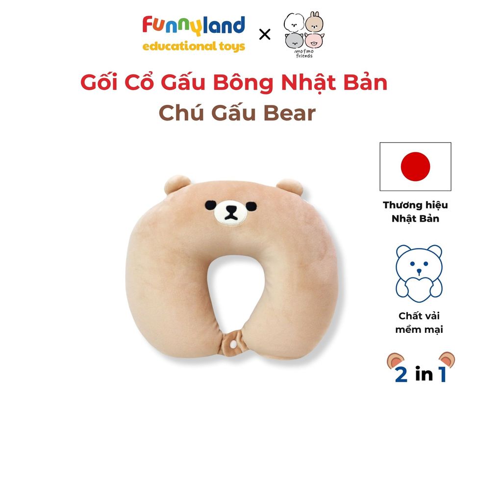 Gối Cổ Thú Bông Chú Gấu Bear 2in1 - Reversible Neck Pillow Mofmo Friends Nhật Bản