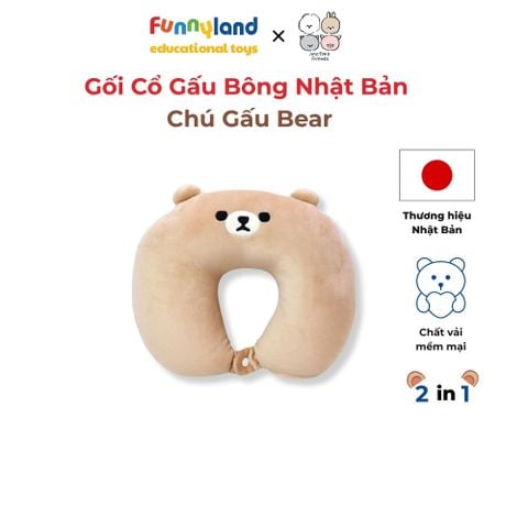Gối Cổ Thú Bông Chú Gấu Bear 2in1 - Reversible Neck Pillow Mofmo Friends Nhật Bản
