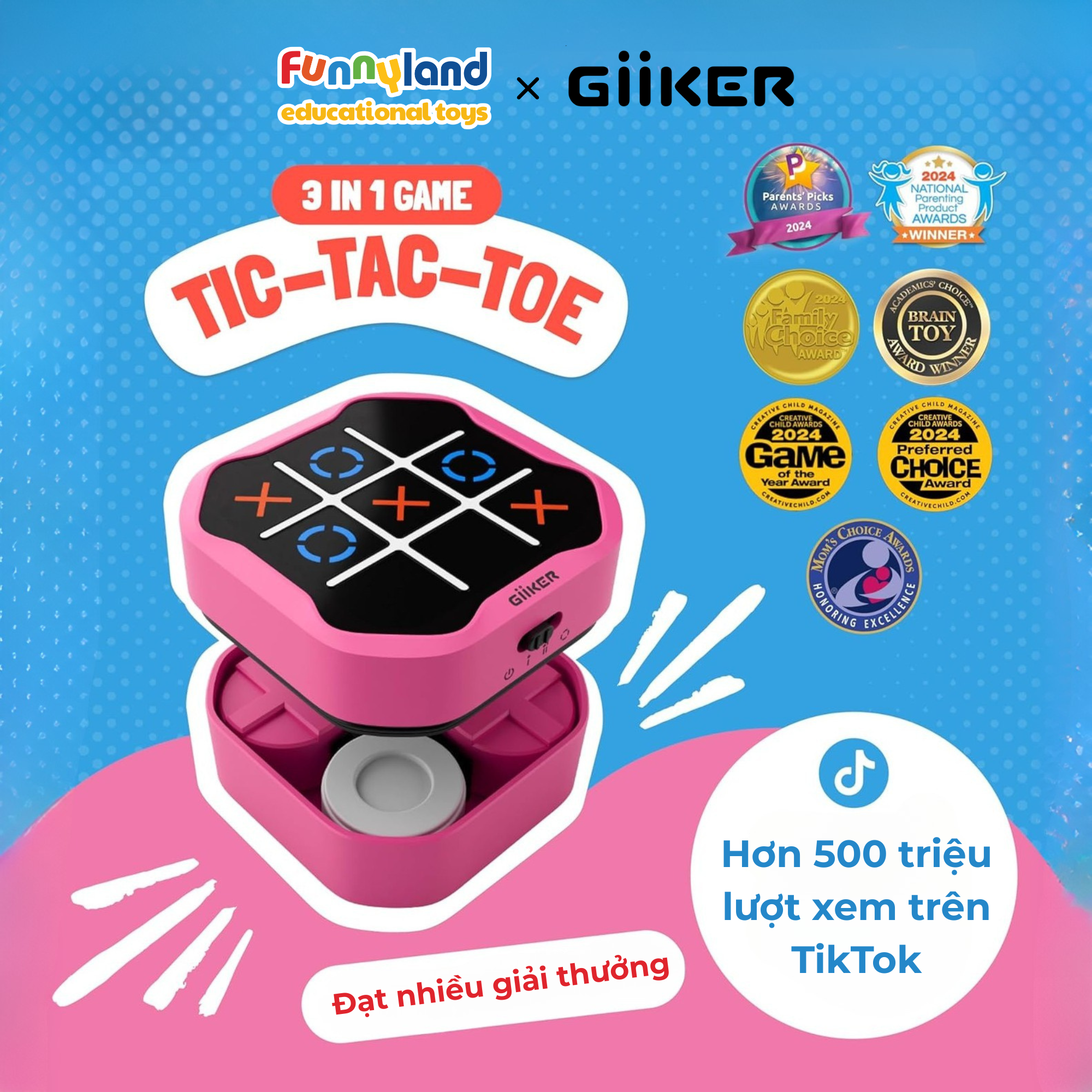 Đồ chơi thông minh Giiker Tic-Tac-Toe Bolt Pink
