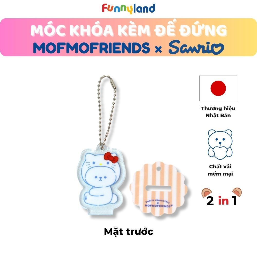 Chú Chó Bichon Frise đội nón Hello Kitty - Móc khóa kèm đế đứng 2 trong 1