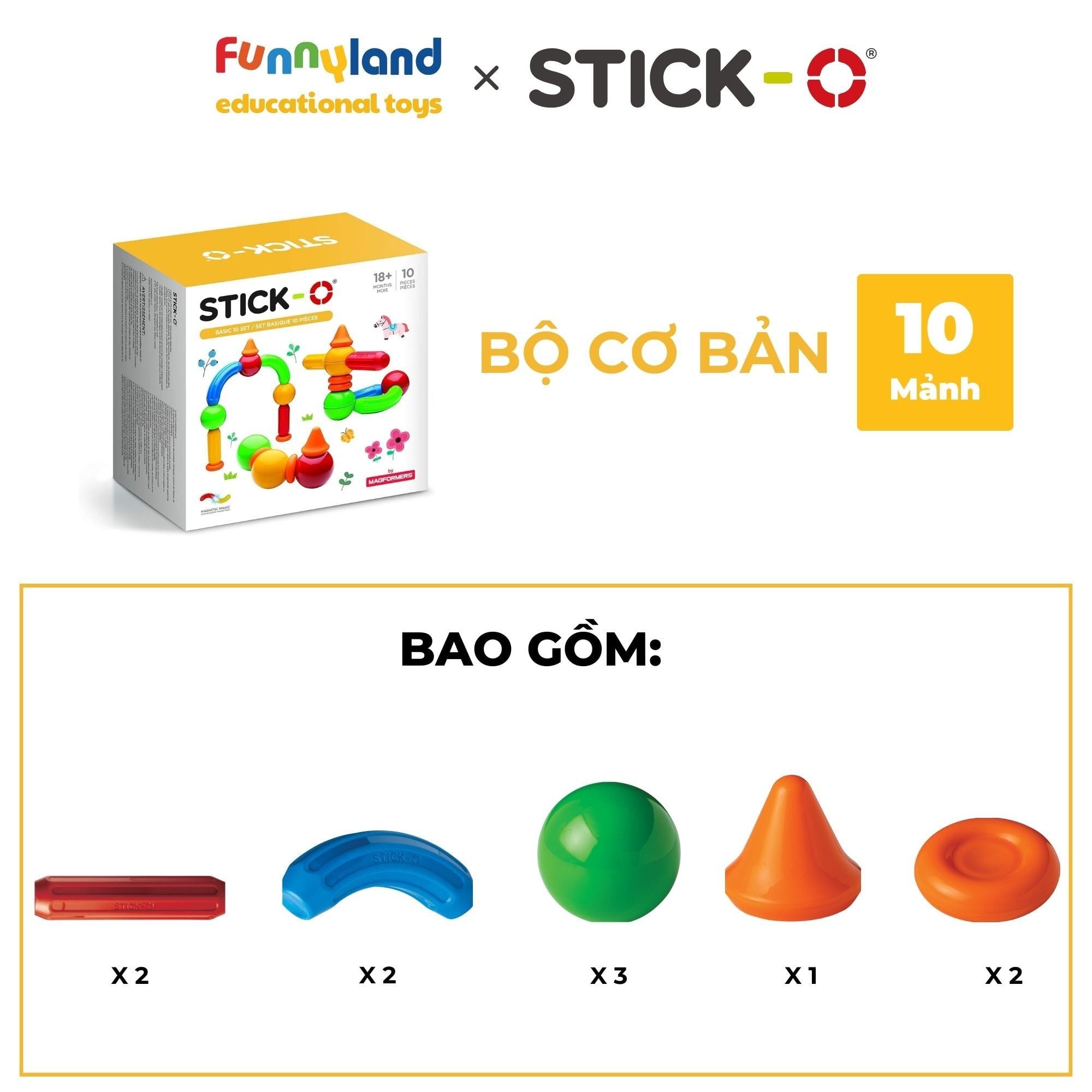 Đồ chơi xếp hình nam châm Hàn Quốc Stick-O BASIC 10 SET