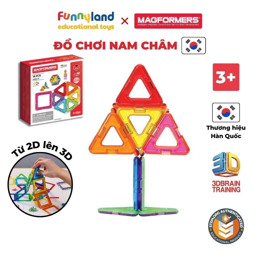 Đồ chơi xếp hình nam châm Hàn Quốc Magformers Bộ cơ bản 14 mảnh