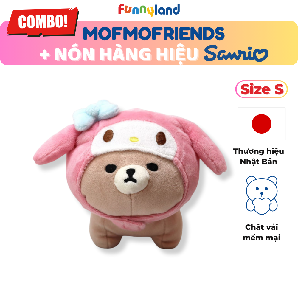 Chú Gấu Bear Size S đội nón My Melody - Thú Bông Mofmo Friends x Nón Hàng Hiệu Sanrio