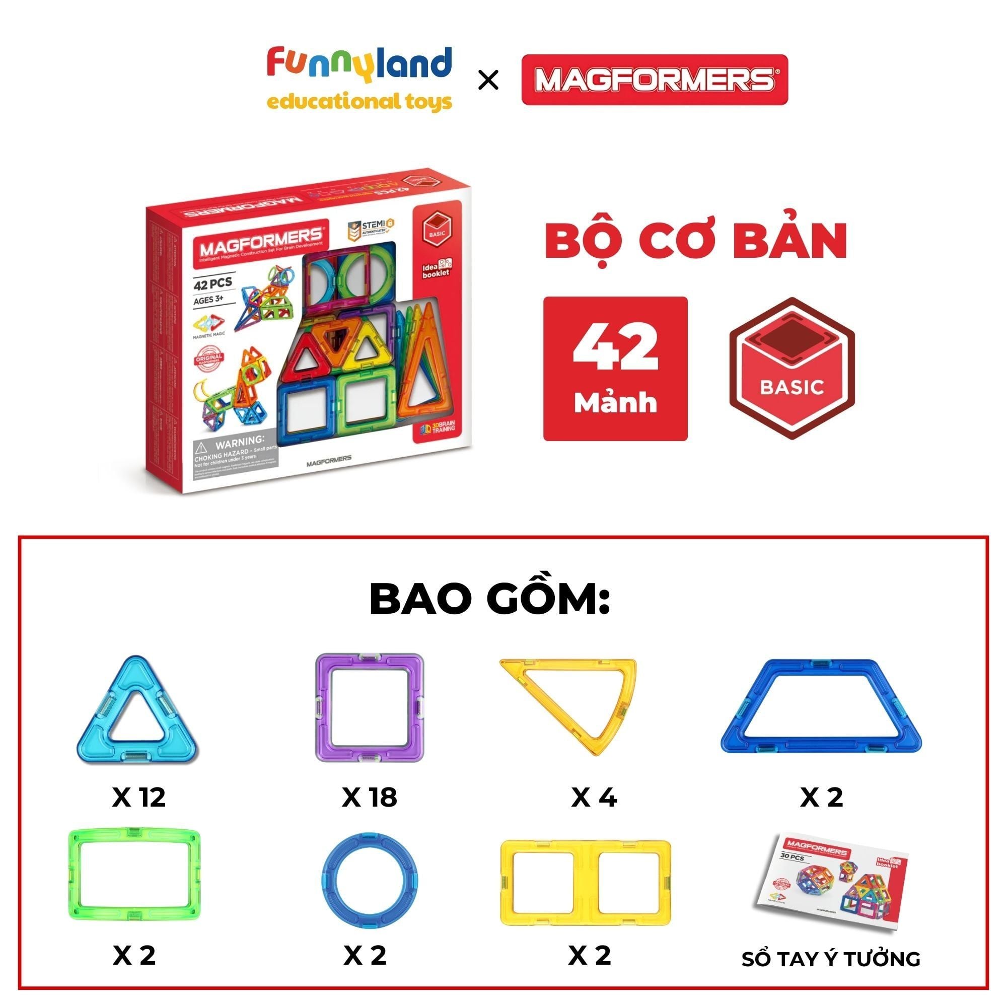 Đồ chơi xếp hình nam châm Hàn Quốc Magformers Bộ cơ bản 42 mảnh