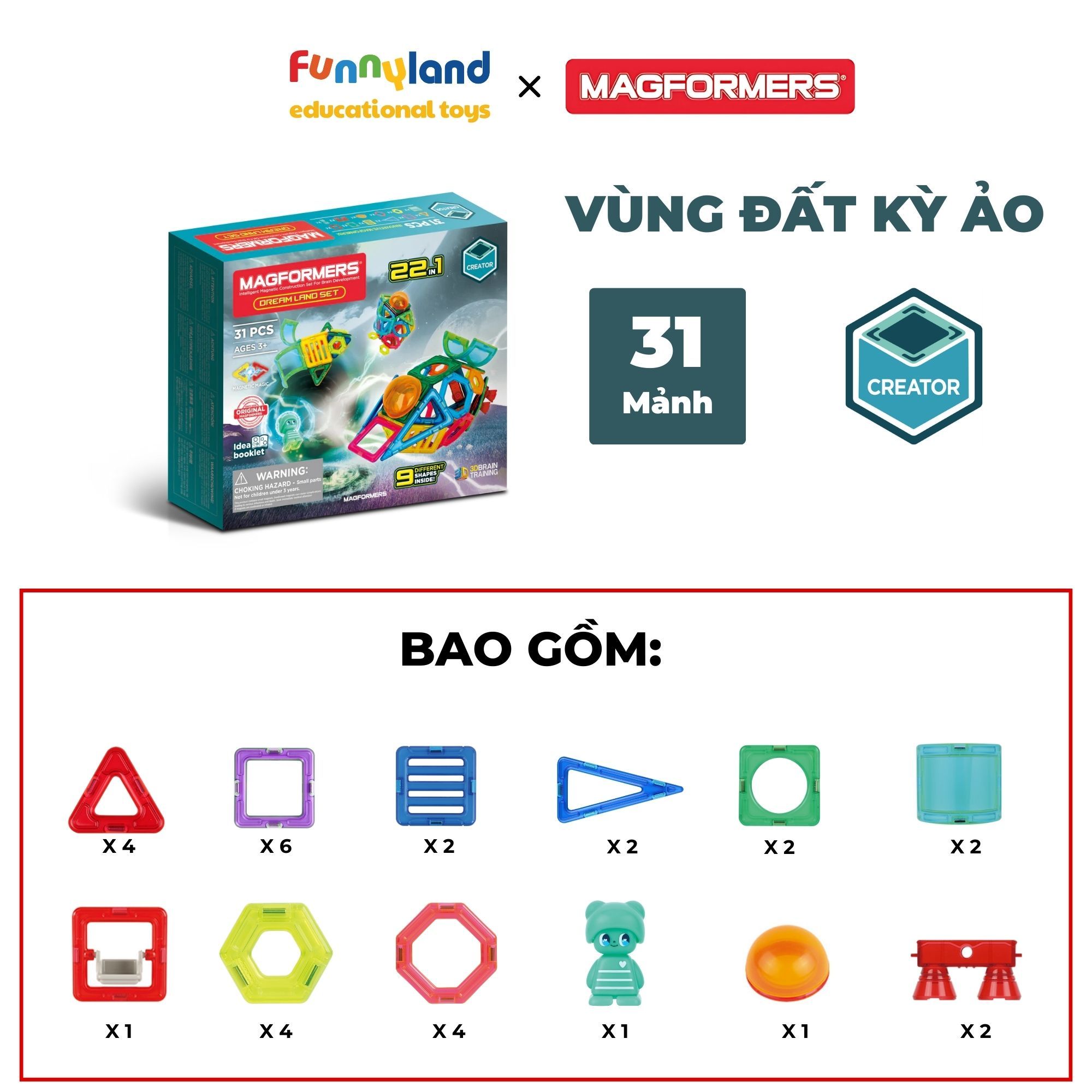 Đồ chơi xếp hình nam châm Hàn Quốc Magformers Bộ Vùng Đất Kỳ Ảo 31 chi tiết