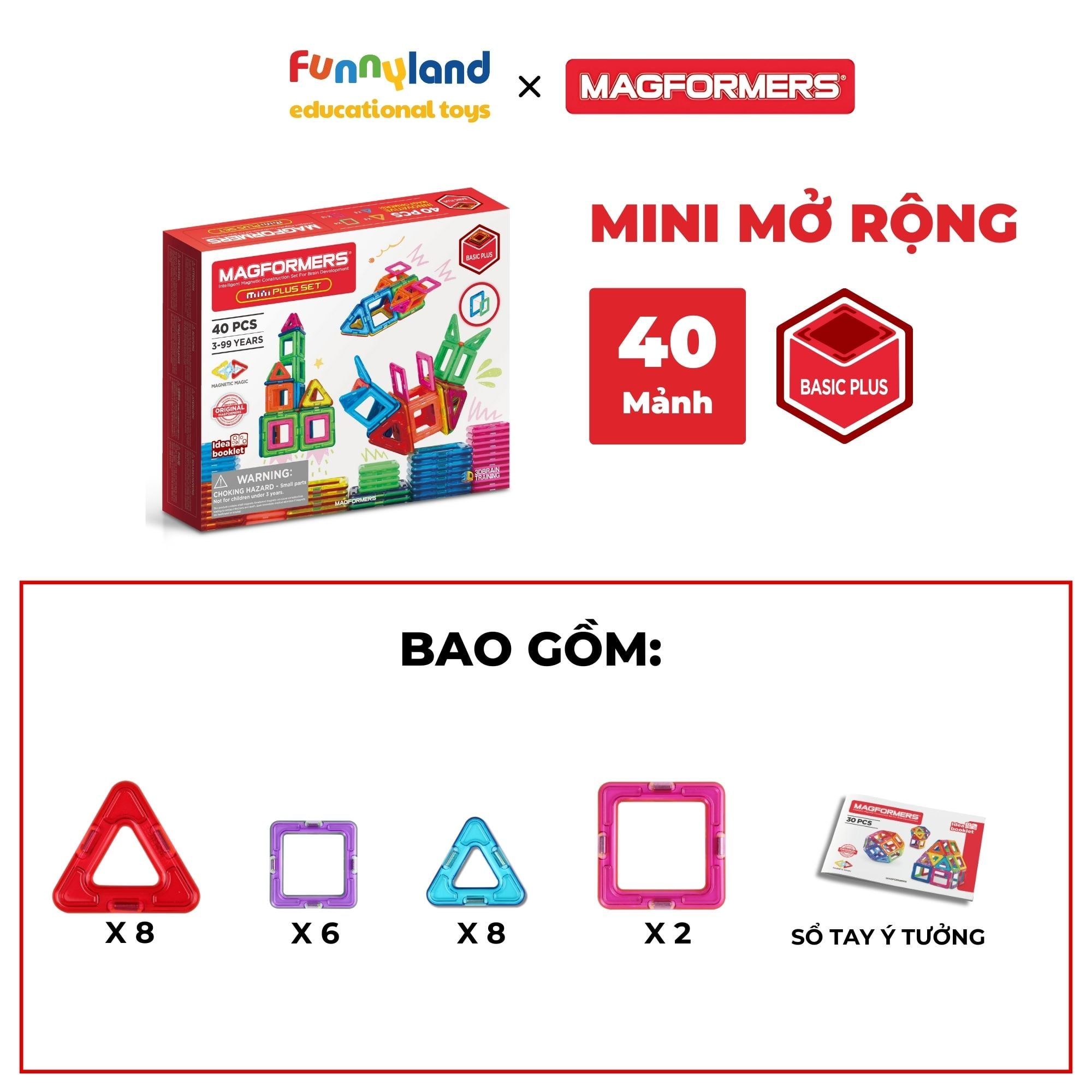 Đồ chơi xếp hình nam châm Hàn Quốc Magformers Mini Plus Set 40 mảnh