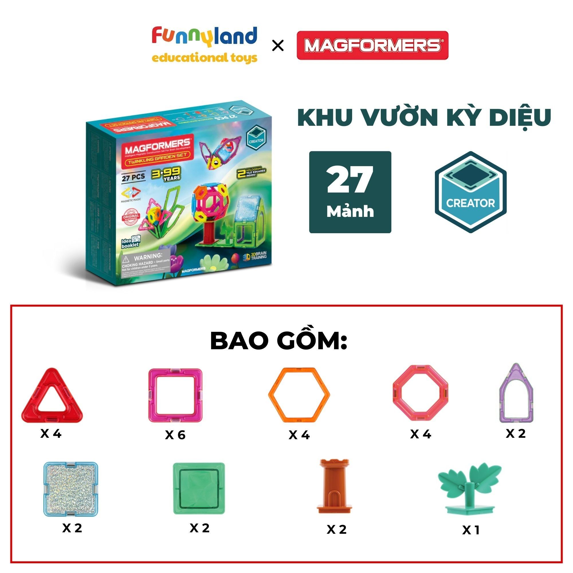 Đồ chơi xếp hình nam châm Hàn Quốc Magformers Bộ Khu Vườn Kỳ Diệu 27 chi tiết