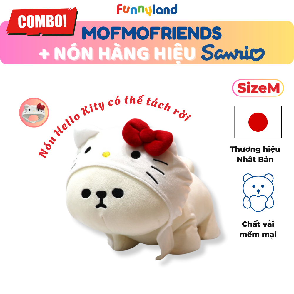 Chú Chó Bichon Frise Size M đội nón Hello Kitty - Thú Bông Mofmo Friends x Nón Hàng Hiệu Sanrio