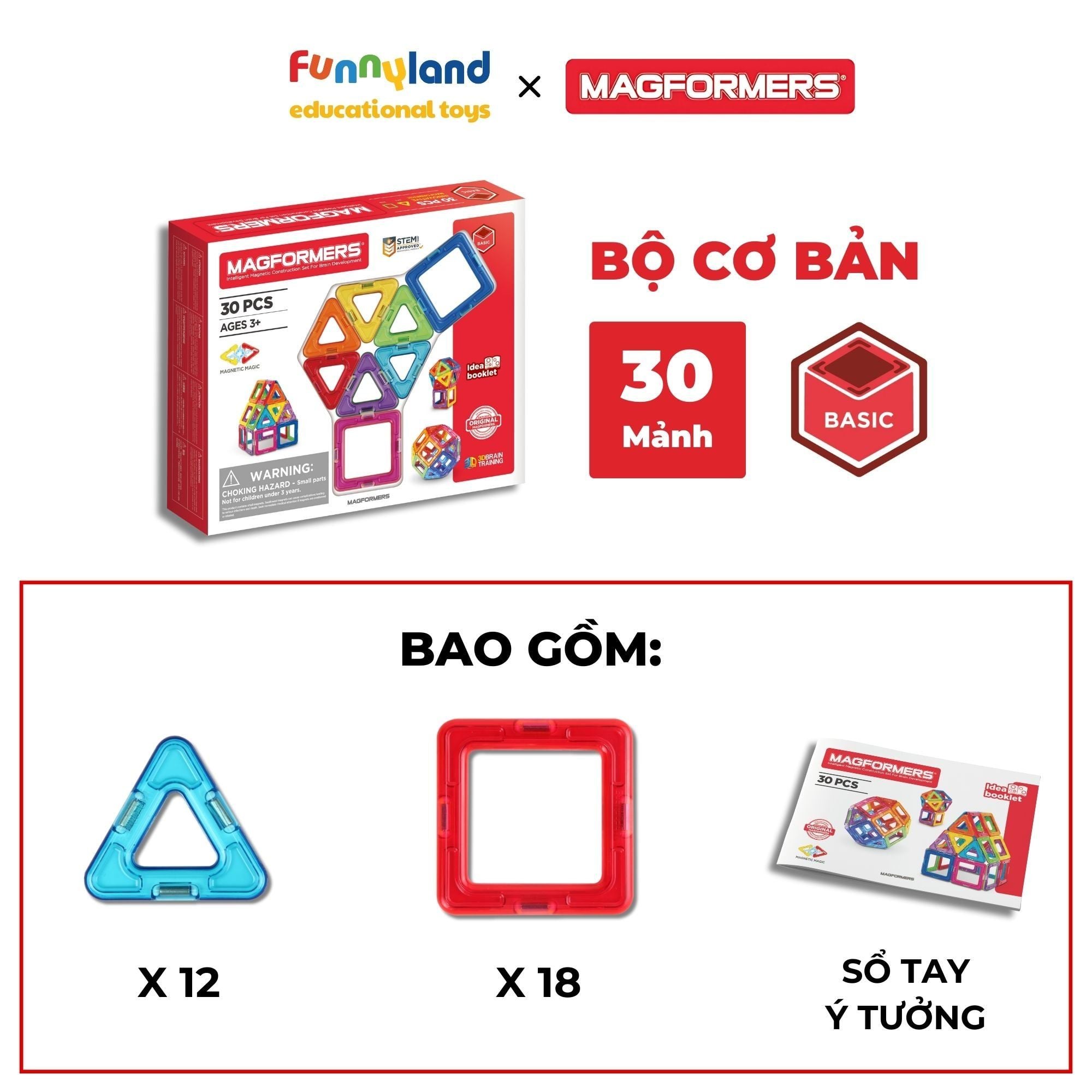 Đồ chơi xếp hình nam châm Hàn Quốc Magformers bộ cơ bản 30 mảnh