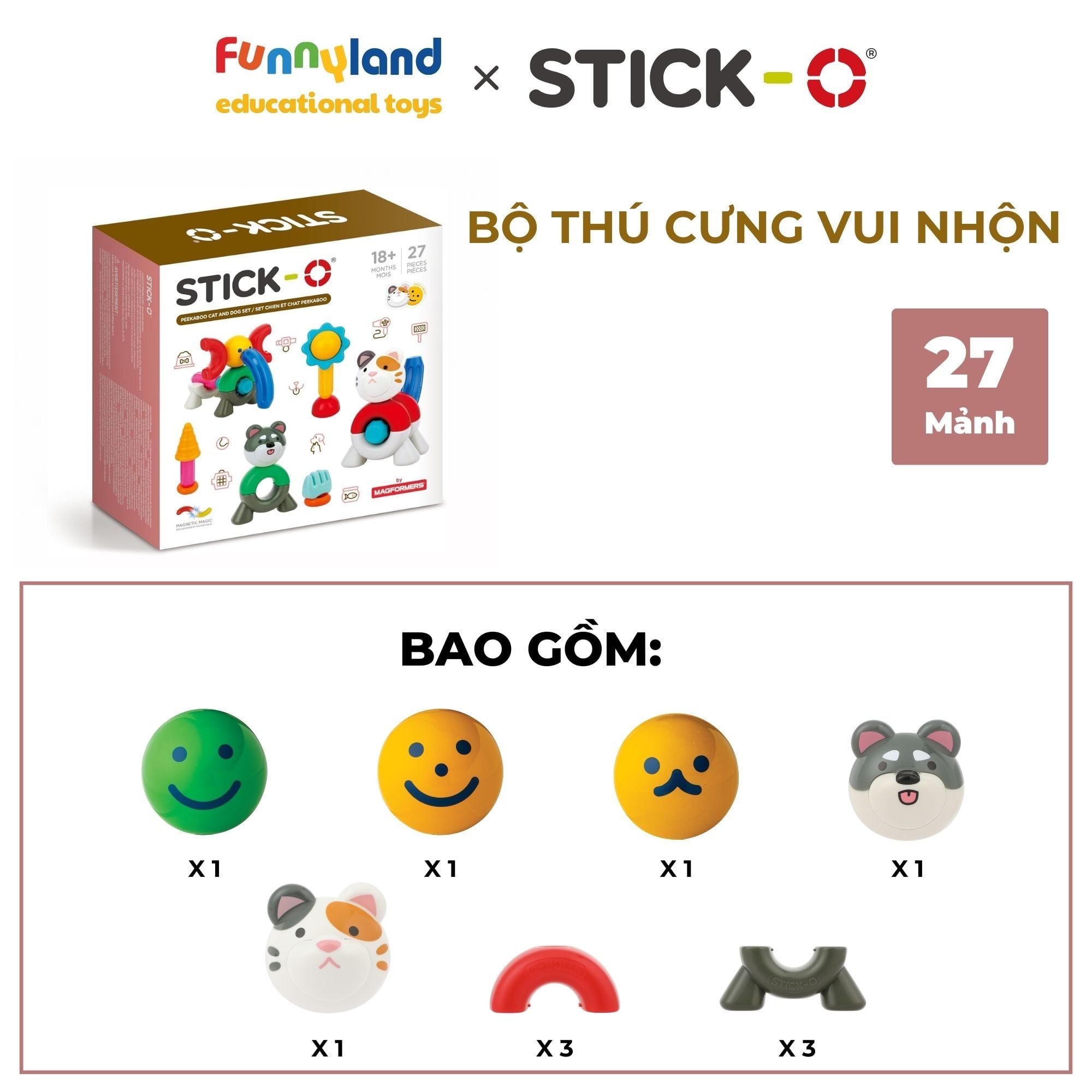 Đồ chơi xếp hình nam châm Hàn Quốc Stick-O PEEKABOO CAT & DOG SET