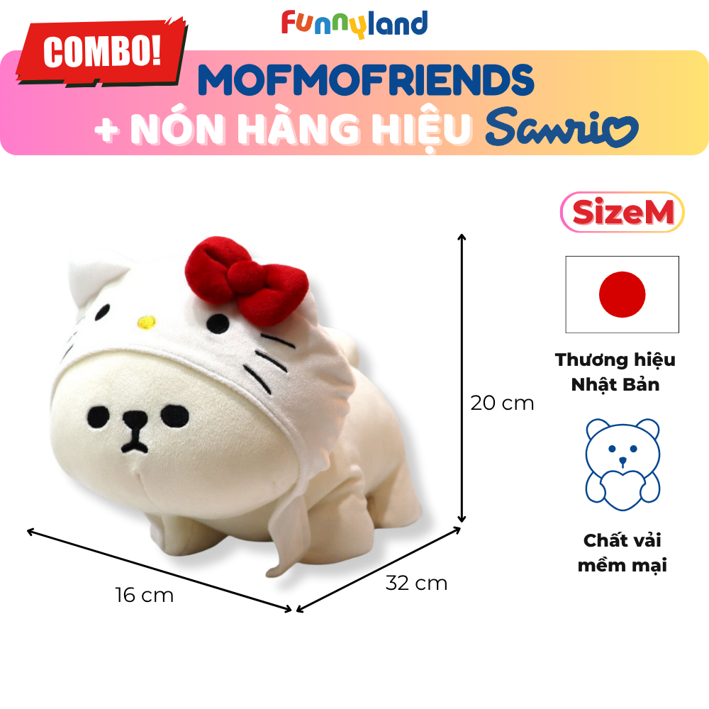 Chú Chó Bichon Frise Size M đội nón Hello Kitty - Thú Bông Mofmo Friends x Nón Hàng Hiệu Sanrio