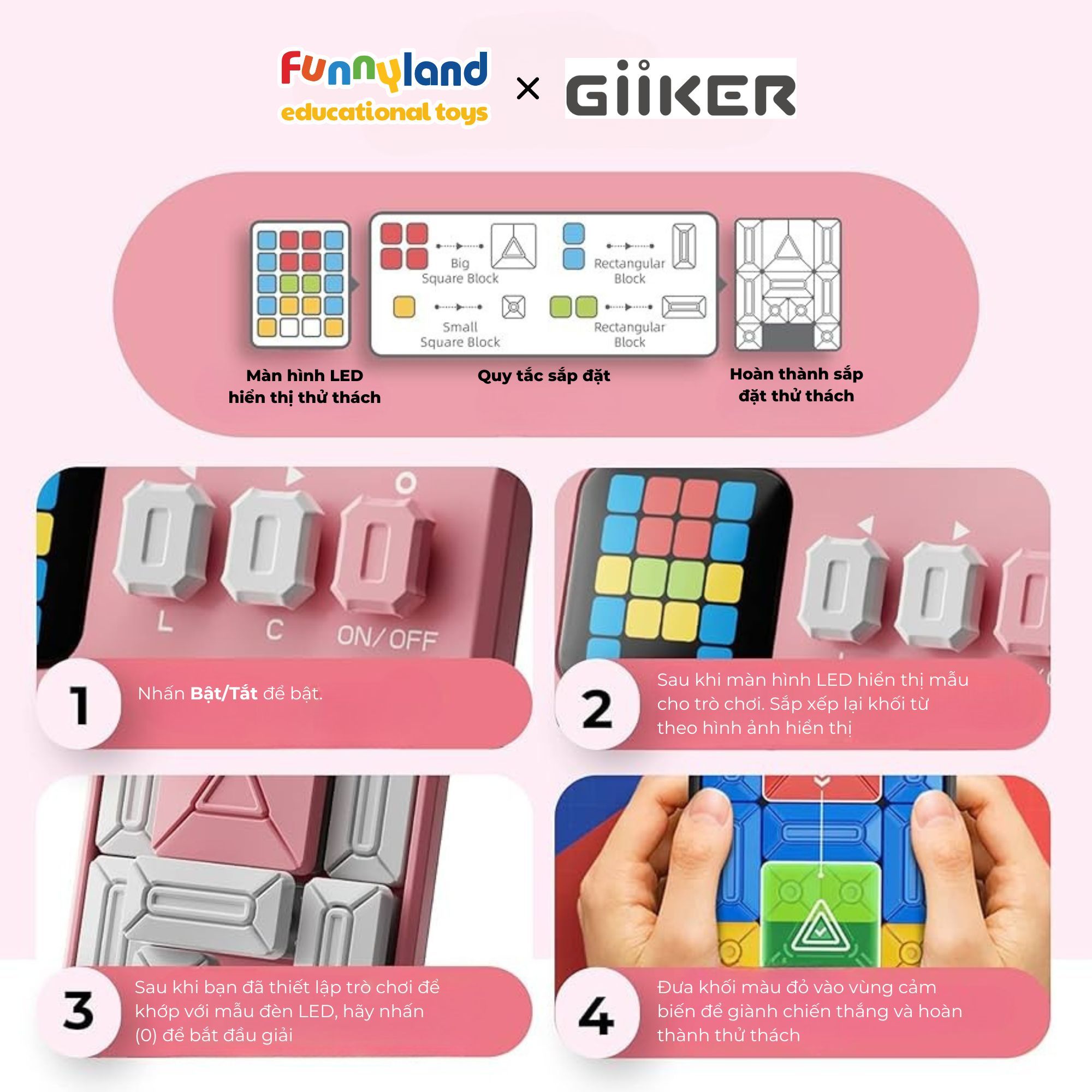 Đồ chơi xếp hình nam châm cảm ứng thông minh Giiker Super Slide Pink