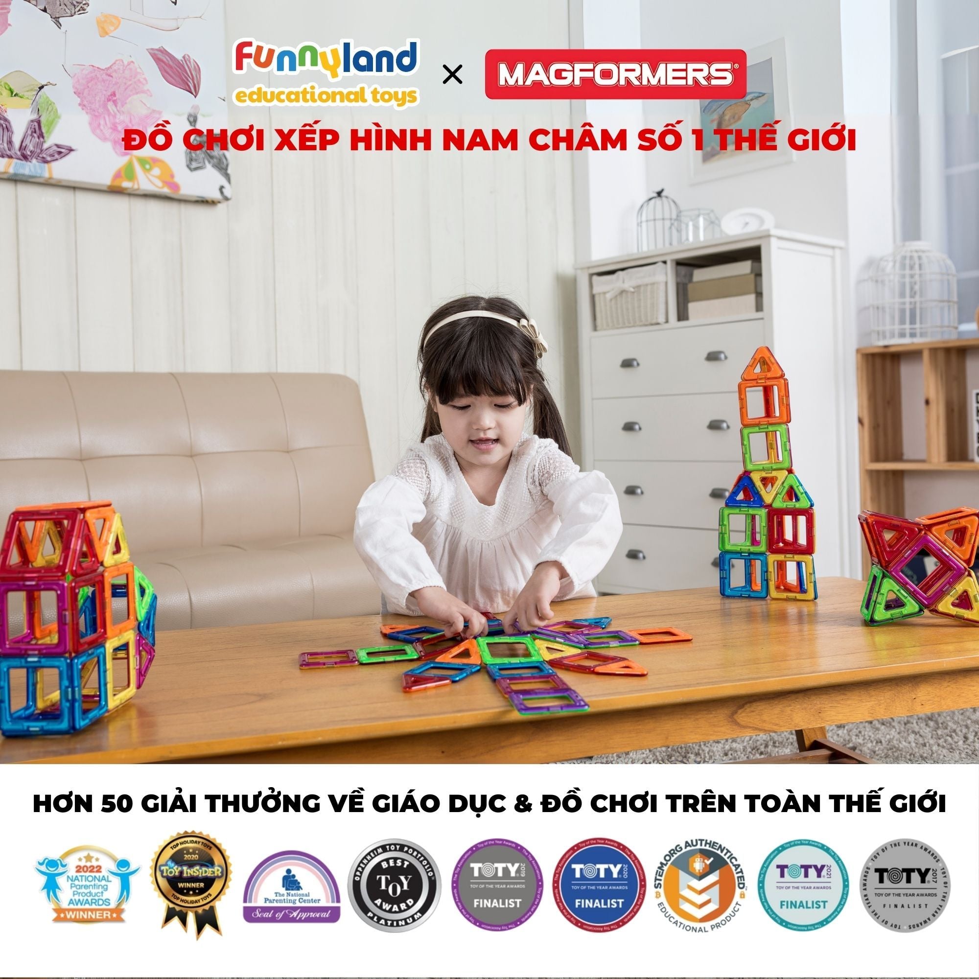 Đồ chơi xếp hình nam châm Hàn Quốc Magformers Bộ cơ bản 14 mảnh