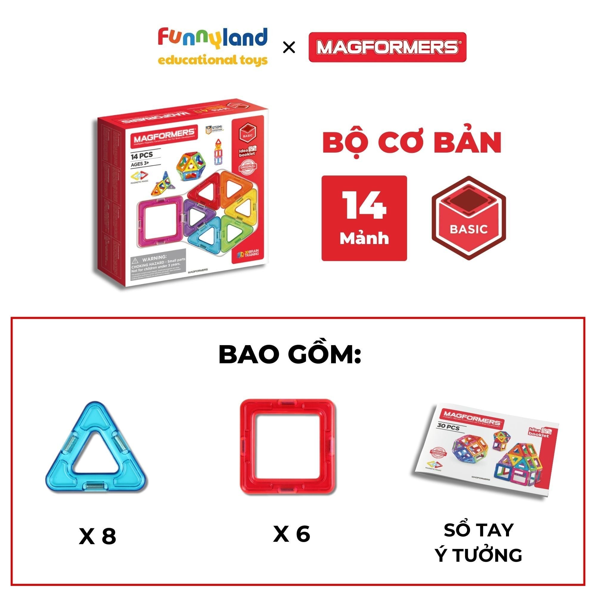 Đồ chơi xếp hình nam châm Hàn Quốc Magformers Bộ cơ bản 14 mảnh