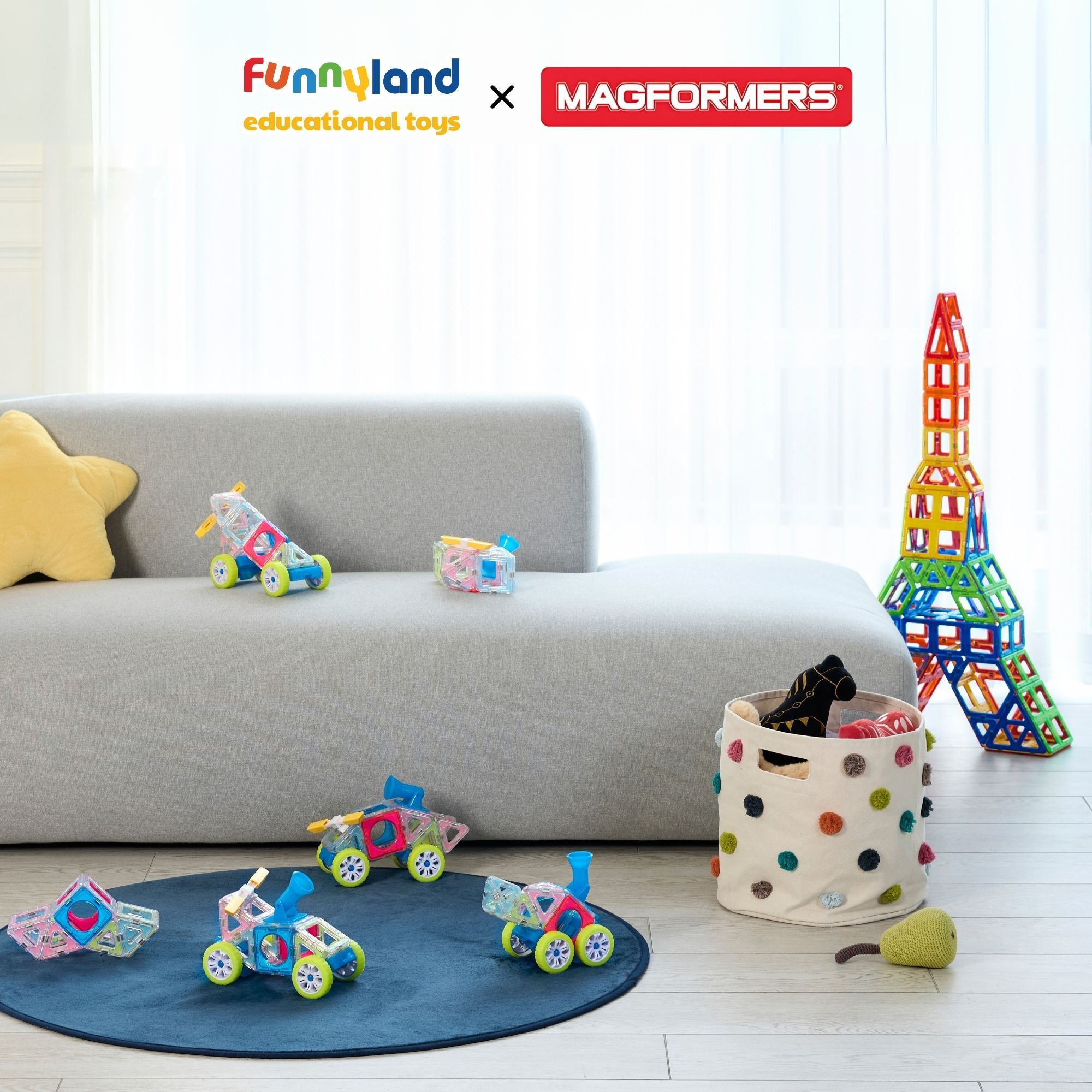 Đồ chơi xếp hình nam châm Hàn Quốc Magformers Bánh xe phát sáng 22 mảnh