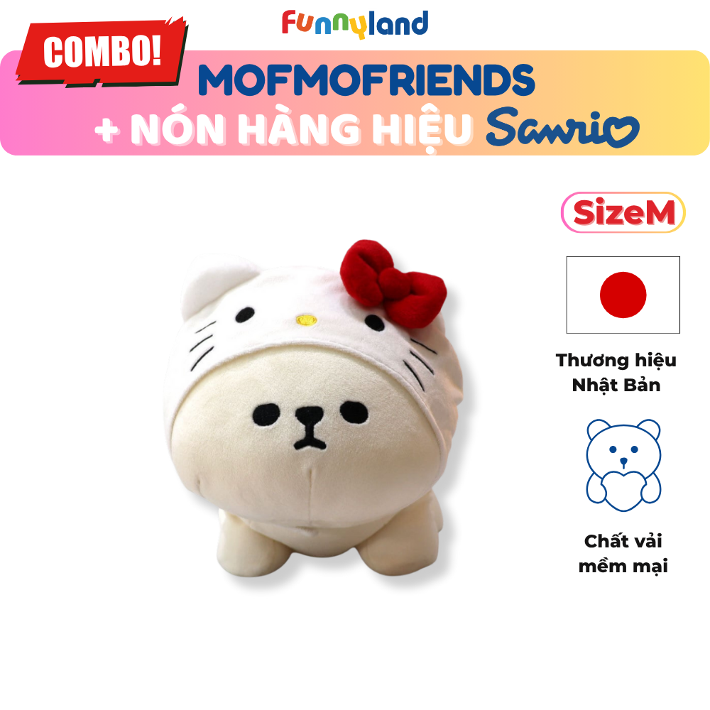 Chú Chó Bichon Frise Size M đội nón Hello Kitty - Thú Bông Mofmo Friends x Nón Hàng Hiệu Sanrio