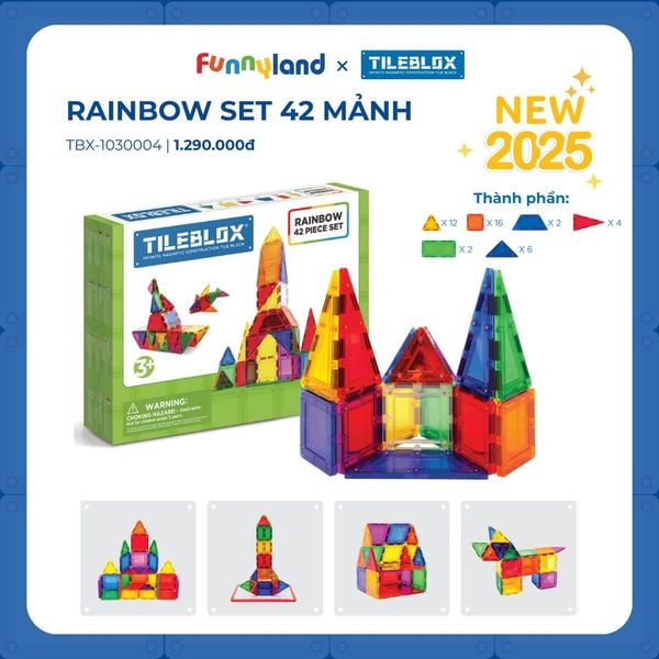 Đồ chơi xếp hình nam châm Hàn Quốc TILEBLOX Rainbow 42 mảnh