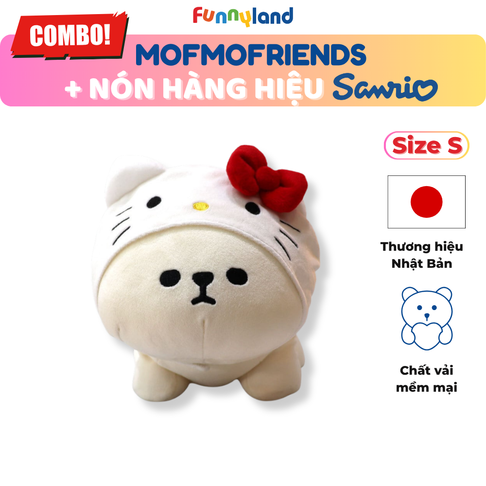 Chú Chó Bichon Frise Size S đội nón Hello Kitty - Thú Bông Mofmo Friends x Nón Hàng Hiệu Sanrio