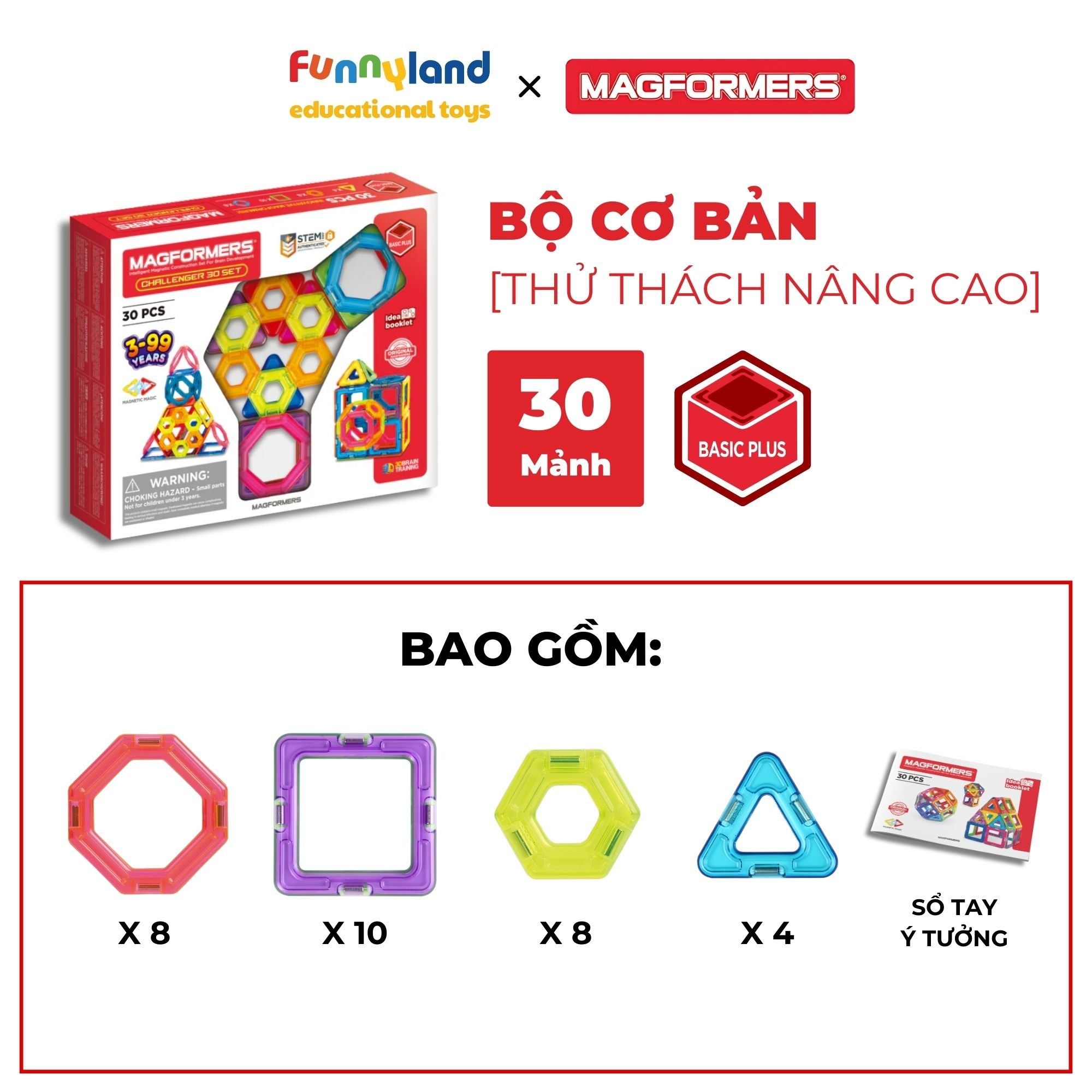 Đồ chơi xếp hình nam châm Hàn Quốc Magformers Thử thách 30 mảnh