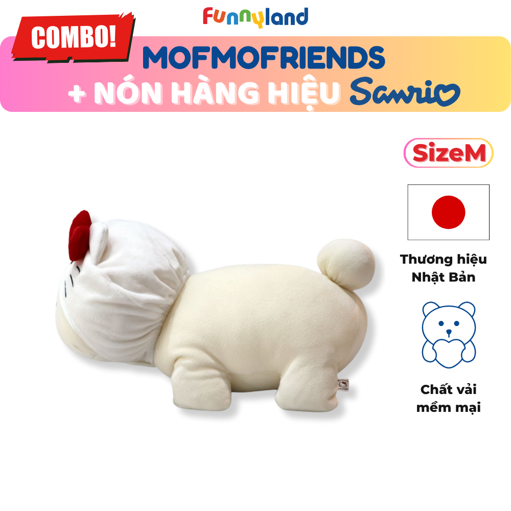 Chú Chó Bichon Frise Size M đội nón Hello Kitty - Thú Bông Mofmo Friends x Nón Hàng Hiệu Sanrio