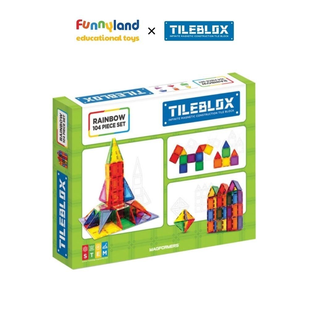 Đồ chơi xếp hình nam châm Hàn Quốc TILEBLOX Rainbow 104pc set
