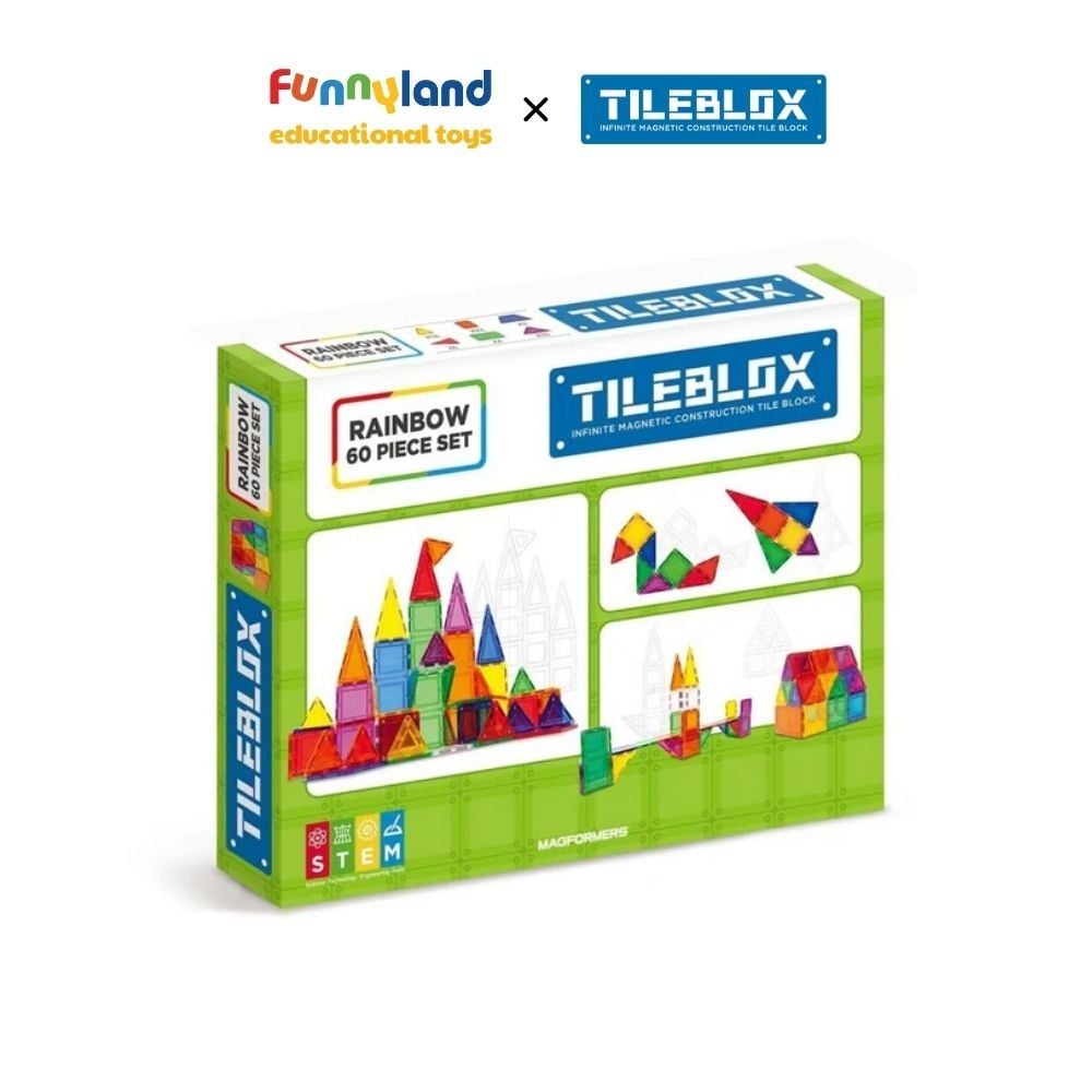 Đồ chơi xếp hình nam châm Hàn Quốc TILEBLOX Rainbow 60 mảnh