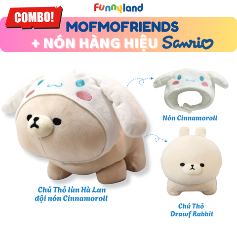 Chú Thỏ lùn Hà Lan Size M đội nón Cinnamoroll - Thú Bông MofmoFriends x nón hàng hiệu Sanrio