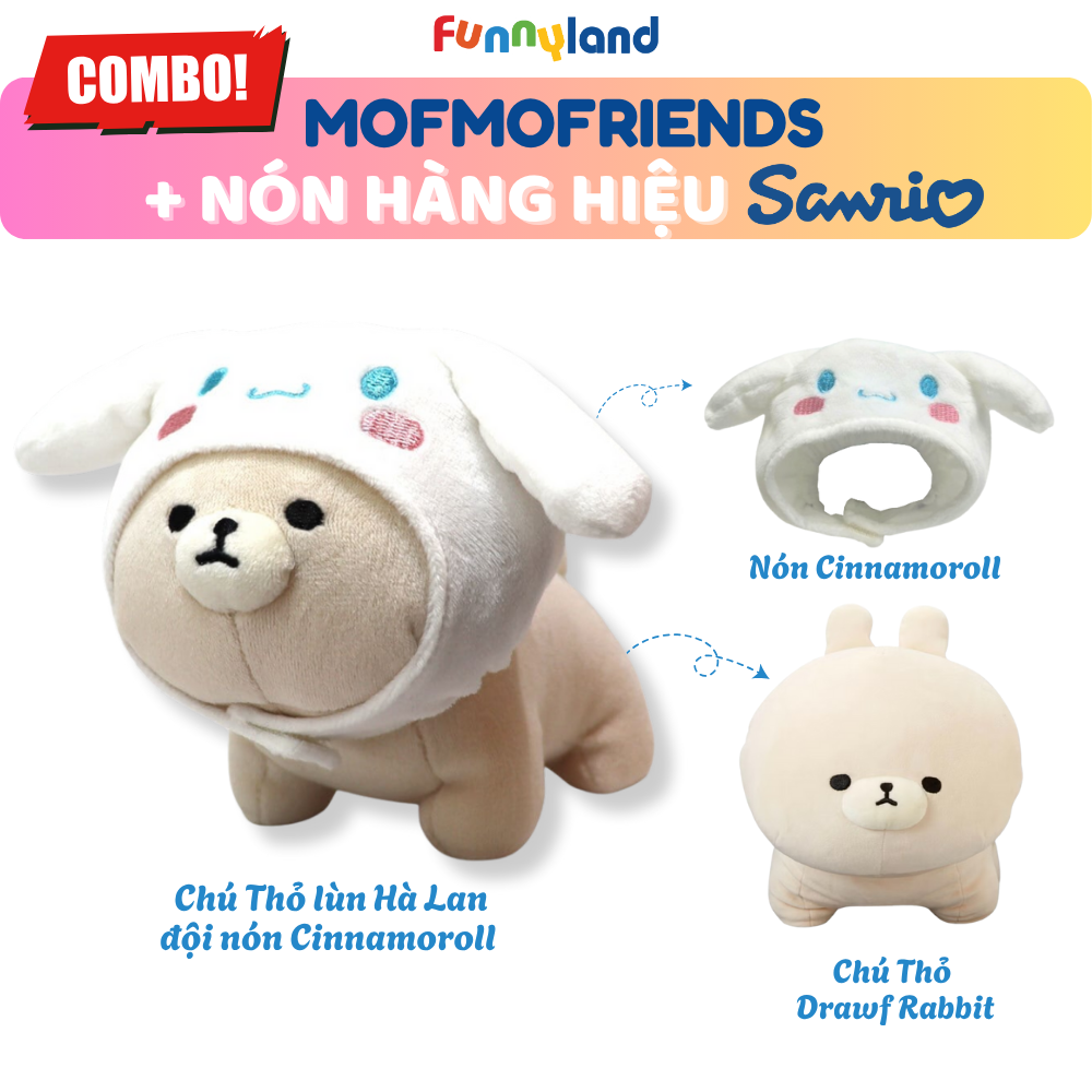 Chú Thỏ lùn Hà Lan Size S đội nón Cinnamoroll - Thú Bông MofmoFriends x nón hàng hiệu Sanrio